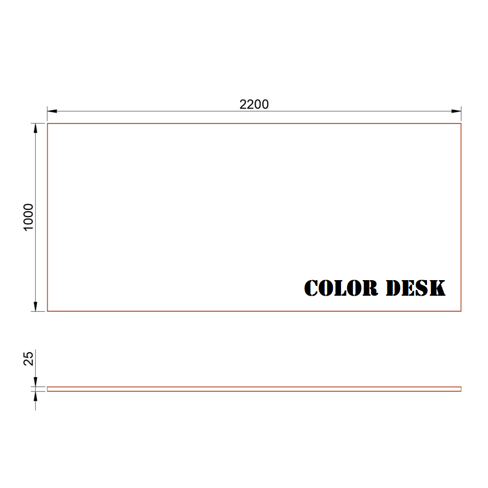 СТОЛЕШНИЦА 2200х1000х25 ММ ДЛЯ ПИСЬМЕННОГО СТОЛА ПРЯМОУГОЛЬНАЯ 1