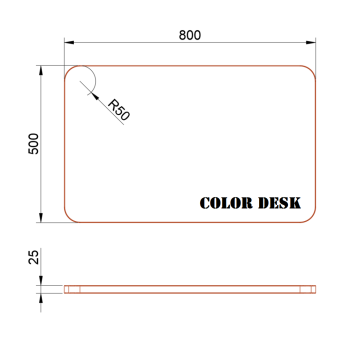 СТОЛЕШНИЦА 800х500х25 ММ ДЛЯ ПИСЬМЕННОГО СТОЛА ФИГУРНАЯ (СО СКРУГЛЁННЫМИ УГЛАМИ) 1