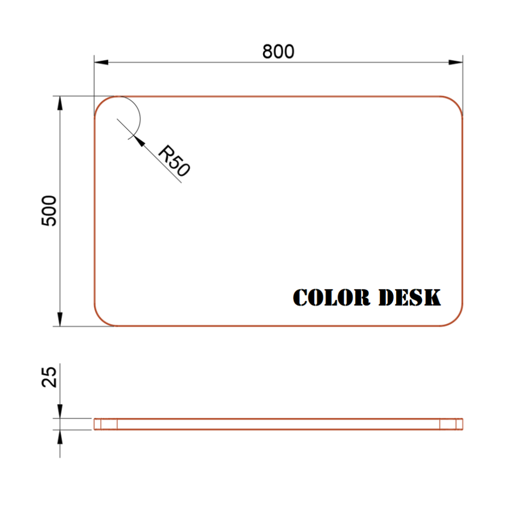СТОЛЕШНИЦА 800х500х25 ММ ДЛЯ ПИСЬМЕННОГО СТОЛА ФИГУРНАЯ (СО СКРУГЛЁННЫМИ УГЛАМИ) 1