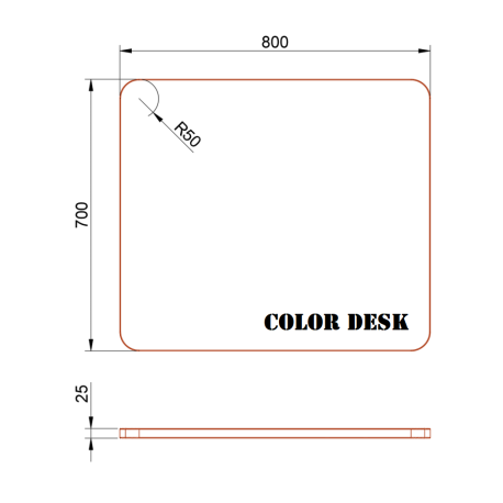 СТОЛЕШНИЦА 800х700х25 ММ ДЛЯ ПИСЬМЕННОГО СТОЛА ФИГУРНАЯ (СО СКРУГЛЁННЫМИ УГЛАМИ) 1
