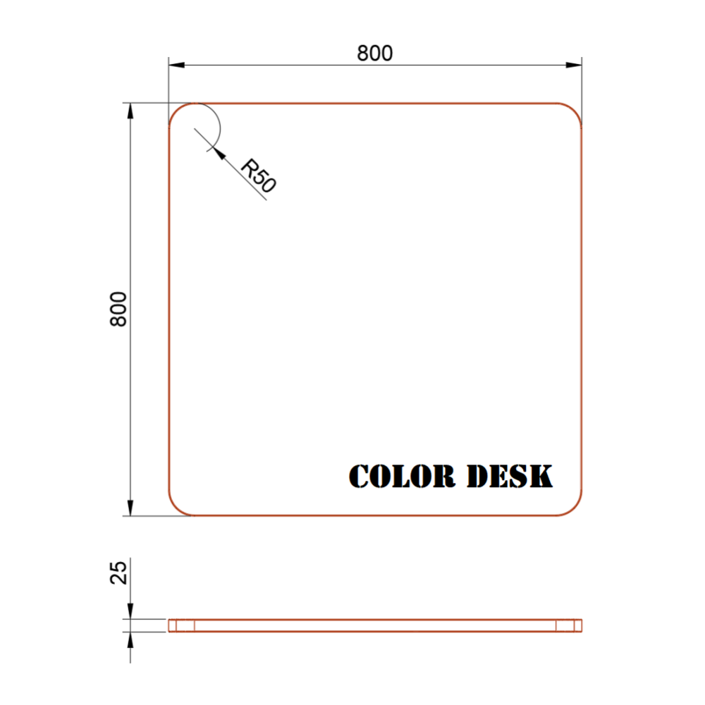 СТОЛЕШНИЦА 800х800х25 ММ ДЛЯ ПИСЬМЕННОГО СТОЛА ФИГУРНАЯ (СО СКРУГЛЁННЫМИ УГЛАМИ) 1