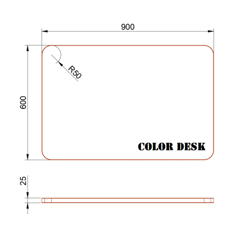 СТОЛЕШНИЦА 900х600х25 ММ ДЛЯ ПИСЬМЕННОГО СТОЛА ФИГУРНАЯ (СО СКРУГЛЁННЫМИ УГЛАМИ) 1