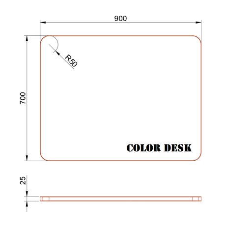 СТОЛЕШНИЦА 900х700х25 ММ ДЛЯ ПИСЬМЕННОГО СТОЛА ФИГУРНАЯ (СО СКРУГЛЁННЫМИ УГЛАМИ) 1