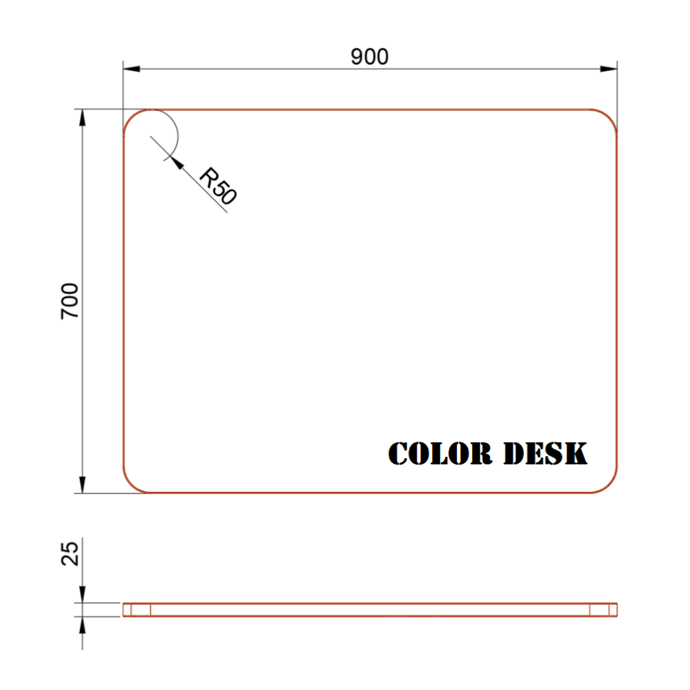 СТОЛЕШНИЦА 900х700х25 ММ ДЛЯ ПИСЬМЕННОГО СТОЛА ФИГУРНАЯ (СО СКРУГЛЁННЫМИ УГЛАМИ) 1