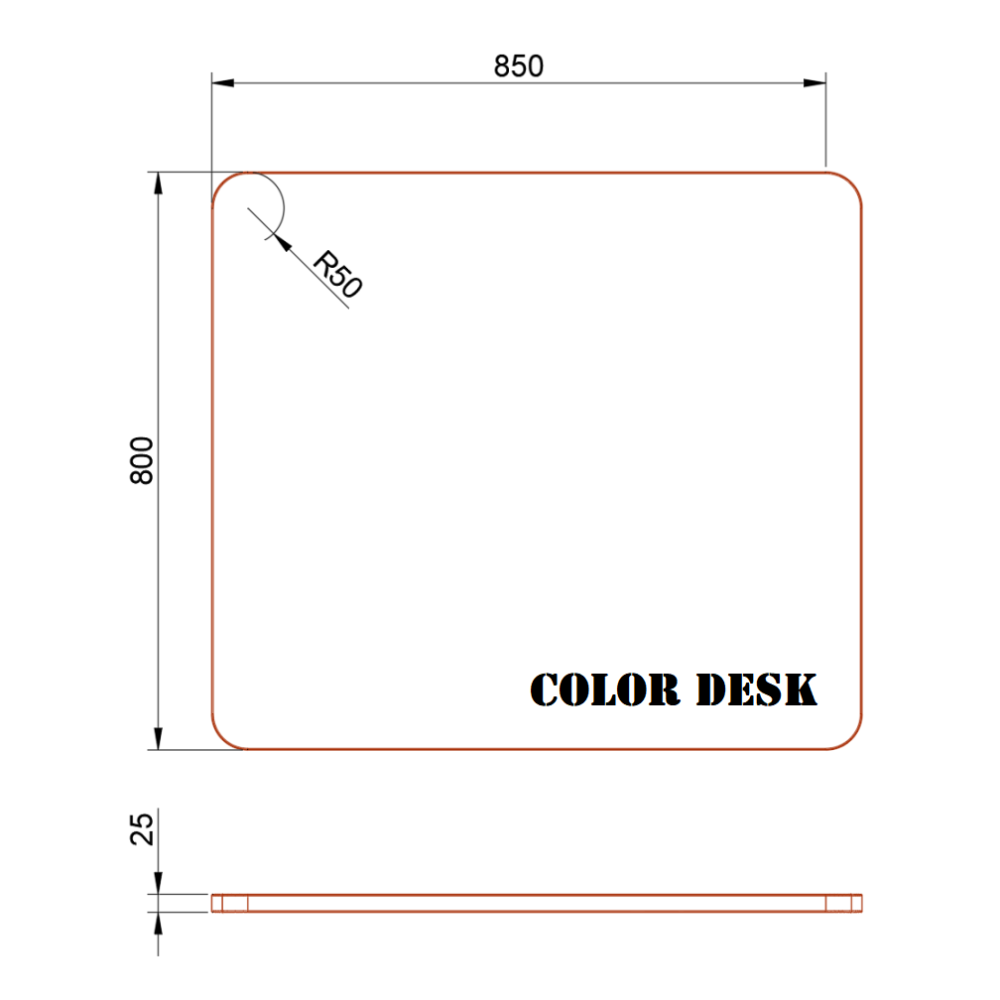 СТОЛЕШНИЦА 900х800х25 ММ ДЛЯ ПИСЬМЕННОГО СТОЛА ФИГУРНАЯ (СО СКРУГЛЁННЫМИ УГЛАМИ) 1