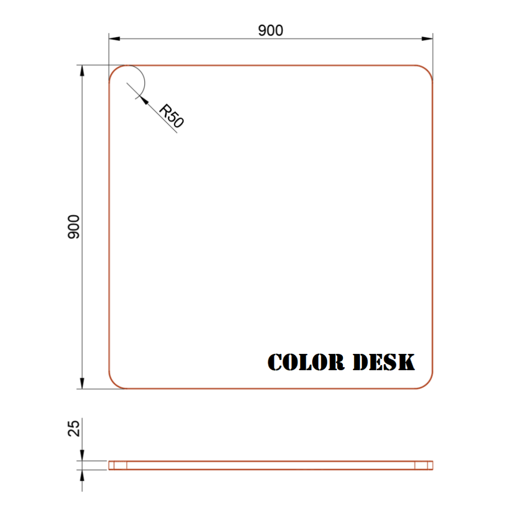 СТОЛЕШНИЦА 900х900х25 ММ ДЛЯ ПИСЬМЕННОГО СТОЛА ФИГУРНАЯ (СО СКРУГЛЁННЫМИ УГЛАМИ) 1
