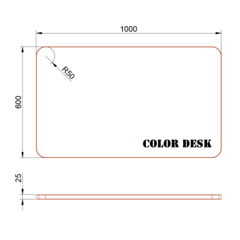 СТОЛЕШНИЦА 1000х600х25 ММ ДЛЯ ПИСЬМЕННОГО СТОЛА ФИГУРНАЯ (СО СКРУГЛЁННЫМИ УГЛАМИ) 1