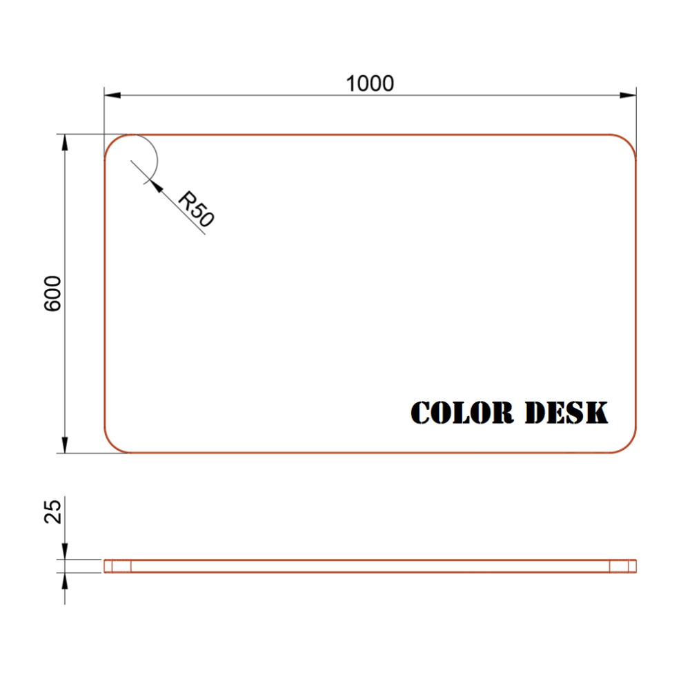 СТОЛЕШНИЦА 1000х600х25 ММ ДЛЯ ПИСЬМЕННОГО СТОЛА ФИГУРНАЯ (СО СКРУГЛЁННЫМИ УГЛАМИ) 1