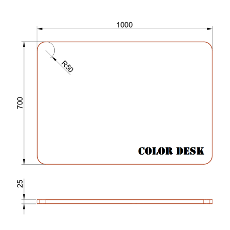 СТОЛЕШНИЦА 1000х700х25 ММ ДЛЯ ПИСЬМЕННОГО СТОЛА ФИГУРНАЯ (СО СКРУГЛЁННЫМИ УГЛАМИ) 1