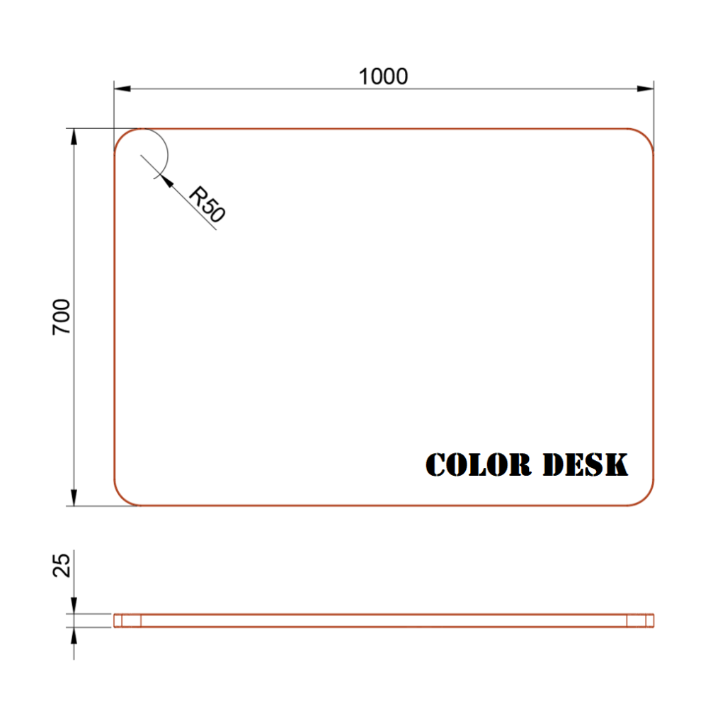 СТОЛЕШНИЦА 1000х700х25 ММ ДЛЯ ПИСЬМЕННОГО СТОЛА ФИГУРНАЯ (СО СКРУГЛЁННЫМИ УГЛАМИ) 1