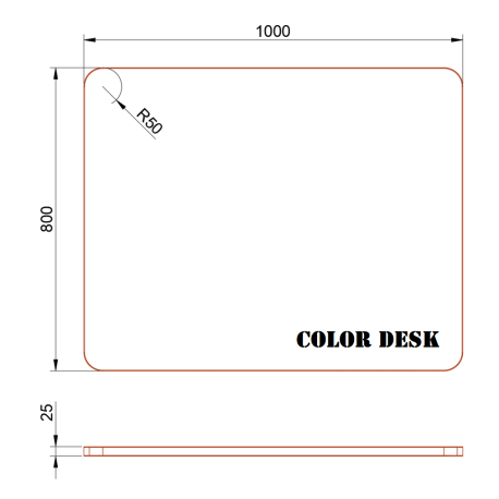 СТОЛЕШНИЦА 1000х800х25 ММ ДЛЯ ПИСЬМЕННОГО СТОЛА ФИГУРНАЯ (СО СКРУГЛЁННЫМИ УГЛАМИ) 1