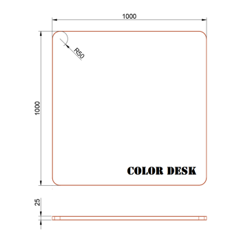 СТОЛЕШНИЦА 1000х1000х25 ММ ДЛЯ ПИСЬМЕННОГО СТОЛА ФИГУРНАЯ (СО СКРУГЛЁННЫМИ УГЛАМИ) 1