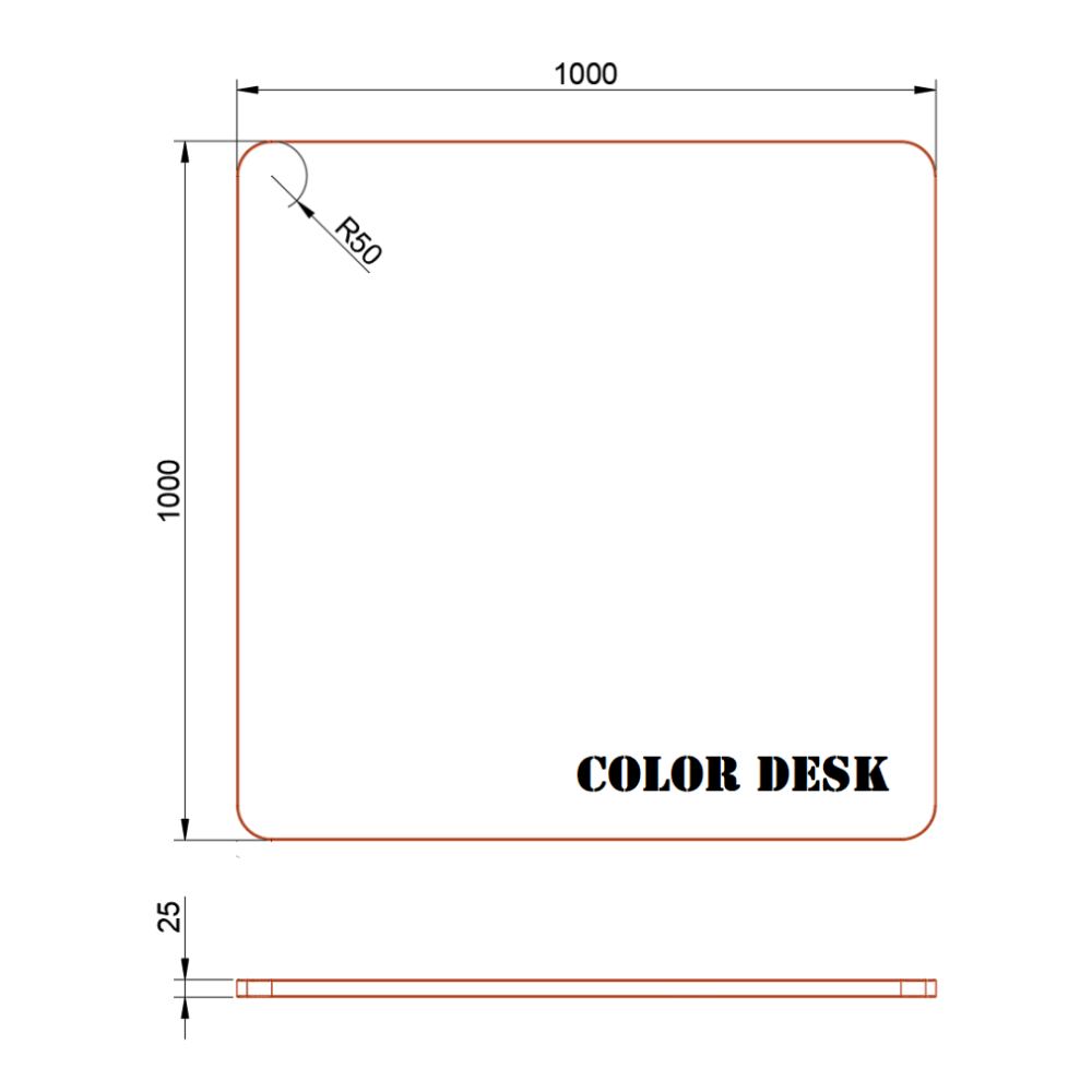 СТОЛЕШНИЦА 1000х1000х25 ММ ДЛЯ ПИСЬМЕННОГО СТОЛА ФИГУРНАЯ (СО СКРУГЛЁННЫМИ УГЛАМИ) 1