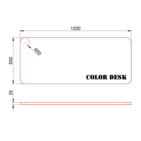 СТОЛЕШНИЦА 1200х500х25 ММ ДЛЯ ПИСЬМЕННОГО СТОЛА ФИГУРНАЯ (СО СКРУГЛЁННЫМИ УГЛАМИ) 1