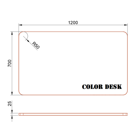 СТОЛЕШНИЦА 1200х700х25 ММ ДЛЯ ПИСЬМЕННОГО СТОЛА ФИГУРНАЯ (СО СКРУГЛЁННЫМИ УГЛАМИ) 1