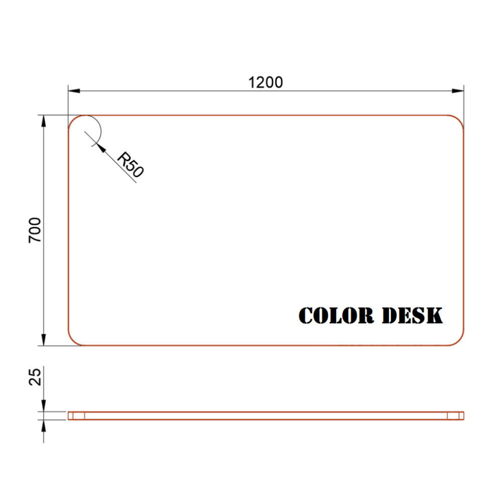 СТОЛЕШНИЦА 1200х700х25 ММ ДЛЯ ПИСЬМЕННОГО СТОЛА ФИГУРНАЯ (СО СКРУГЛЁННЫМИ УГЛАМИ) 1