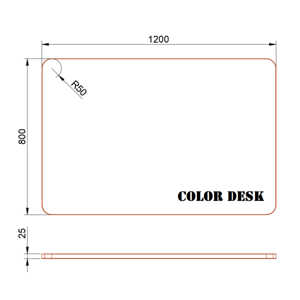 СТОЛЕШНИЦА 1200х800х25 ММ ДЛЯ ПИСЬМЕННОГО СТОЛА ФИГУРНАЯ (СО СКРУГЛЁННЫМИ УГЛАМИ) 1