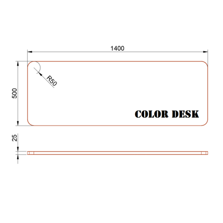 СТОЛЕШНИЦА 1400х500х25 ММ ДЛЯ ПИСЬМЕННОГО СТОЛА ФИГУРНАЯ (СО СКРУГЛЁННЫМИ УГЛАМИ) 1
