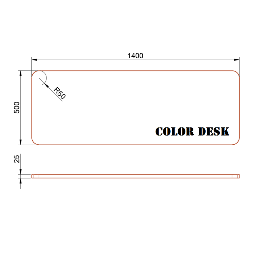 СТОЛЕШНИЦА 1400х500х25 ММ ДЛЯ ПИСЬМЕННОГО СТОЛА ФИГУРНАЯ (СО СКРУГЛЁННЫМИ УГЛАМИ) 1
