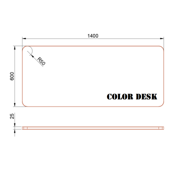 СТОЛЕШНИЦА 1400х600х25 ММ ДЛЯ ПИСЬМЕННОГО СТОЛА ФИГУРНАЯ (СО СКРУГЛЁННЫМИ УГЛАМИ) 1