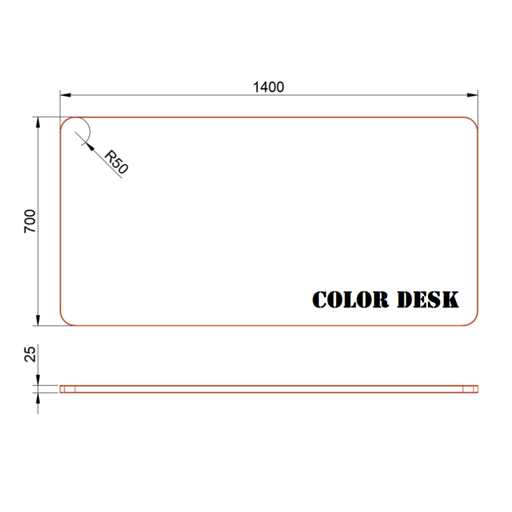 СТОЛЕШНИЦА 1400х700х25 ММ ДЛЯ ПИСЬМЕННОГО СТОЛА ФИГУРНАЯ (СО СКРУГЛЁННЫМИ УГЛАМИ) 1