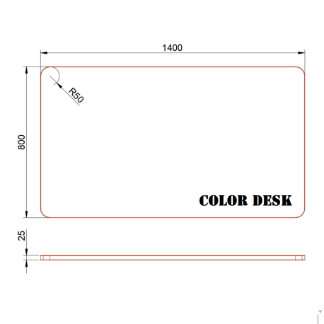 СТОЛЕШНИЦА 1400х800х25 ММ ДЛЯ ПИСЬМЕННОГО СТОЛА ФИГУРНАЯ (СО СКРУГЛЁННЫМИ УГЛАМИ) 1