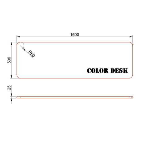 СТОЛЕШНИЦА 1600х500х25 ММ ДЛЯ ПИСЬМЕННОГО СТОЛА ФИГУРНАЯ (СО СКРУГЛЁННЫМИ УГЛАМИ) 1
