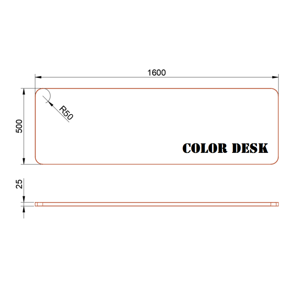 СТОЛЕШНИЦА 1600х500х25 ММ ДЛЯ ПИСЬМЕННОГО СТОЛА ФИГУРНАЯ (СО СКРУГЛЁННЫМИ УГЛАМИ) 1