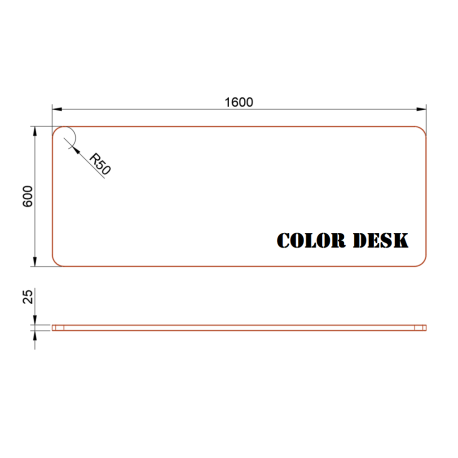 СТОЛЕШНИЦА 1600х600х25 ММ ДЛЯ ПИСЬМЕННОГО СТОЛА ФИГУРНАЯ (СО СКРУГЛЁННЫМИ УГЛАМИ) 1