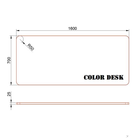 СТОЛЕШНИЦА 1600х700х25 ММ ДЛЯ ПИСЬМЕННОГО СТОЛА ФИГУРНАЯ (СО СКРУГЛЁННЫМИ УГЛАМИ) 1