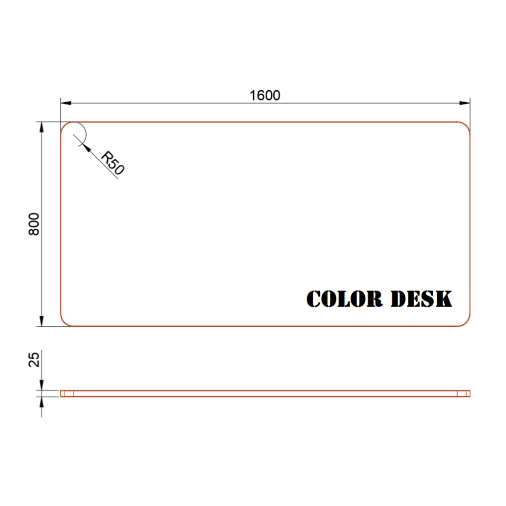 СТОЛЕШНИЦА 1600х800х25 ММ ДЛЯ ПИСЬМЕННОГО СТОЛА ФИГУРНАЯ (СО СКРУГЛЁННЫМИ УГЛАМИ) 1