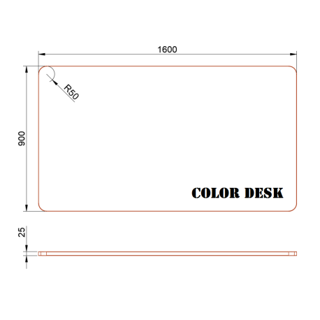 СТОЛЕШНИЦА 1600х900х25 ММ ДЛЯ ПИСЬМЕННОГО СТОЛА ФИГУРНАЯ (СО СКРУГЛЁННЫМИ УГЛАМИ) 1