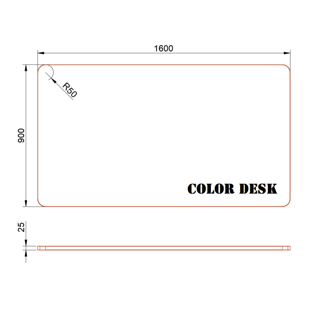 СТОЛЕШНИЦА 1600х900х25 ММ ДЛЯ ПИСЬМЕННОГО СТОЛА ФИГУРНАЯ (СО СКРУГЛЁННЫМИ УГЛАМИ) 1