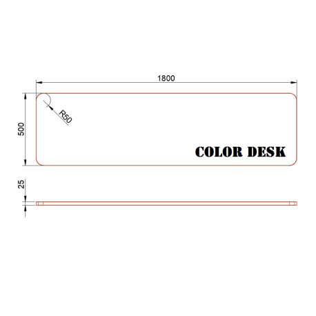 СТОЛЕШНИЦА 1800х500х25 ММ ДЛЯ ПИСЬМЕННОГО СТОЛА ФИГУРНАЯ (СО СКРУГЛЁННЫМИ УГЛАМИ) 1