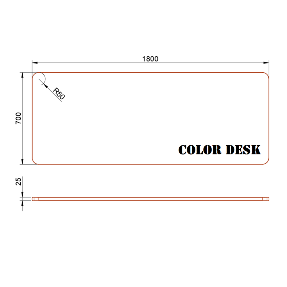 СТОЛЕШНИЦА 1800х700х25 ММ ДЛЯ ПИСЬМЕННОГО СТОЛА ФИГУРНАЯ (СО СКРУГЛЁННЫМИ УГЛАМИ) 1