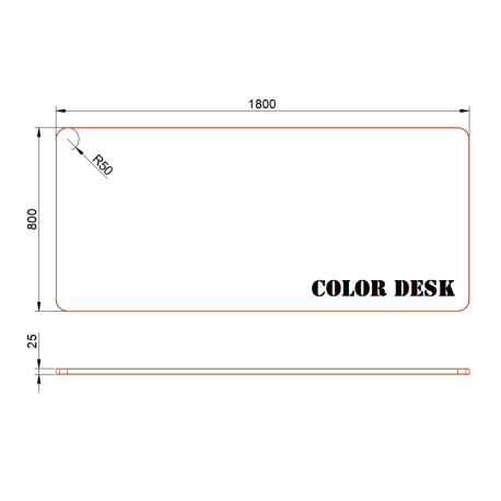 СТОЛЕШНИЦА 1800х800х25 ММ ДЛЯ ПИСЬМЕННОГО СТОЛА ФИГУРНАЯ (СО СКРУГЛЁННЫМИ УГЛАМИ) 1