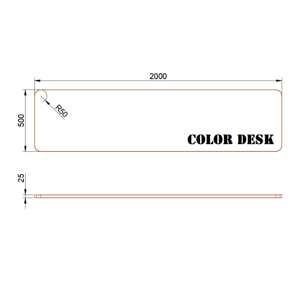СТОЛЕШНИЦА 2000х500х25 ММ ДЛЯ ПИСЬМЕННОГО СТОЛА ФИГУРНАЯ (СО СКРУГЛЁННЫМИ УГЛАМИ) 1