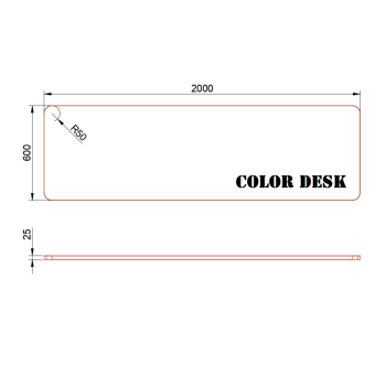 СТОЛЕШНИЦА 2000х600х25 ММ ДЛЯ ПИСЬМЕННОГО СТОЛА ФИГУРНАЯ (СО СКРУГЛЁННЫМИ УГЛАМИ) 1
