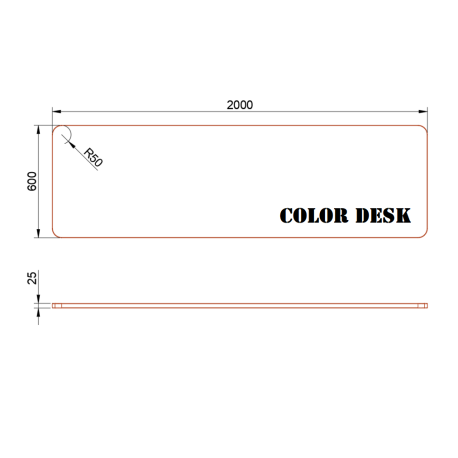 СТОЛЕШНИЦА 2000х600х25 ММ ДЛЯ ПИСЬМЕННОГО СТОЛА ФИГУРНАЯ (СО СКРУГЛЁННЫМИ УГЛАМИ) 1