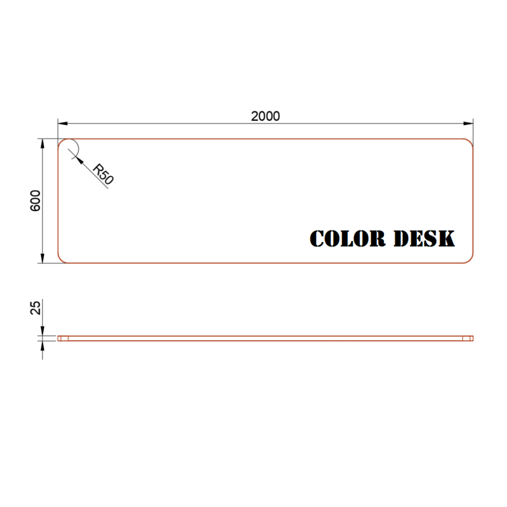 СТОЛЕШНИЦА 2000х600х25 ММ ДЛЯ ПИСЬМЕННОГО СТОЛА ФИГУРНАЯ (СО СКРУГЛЁННЫМИ УГЛАМИ) 1