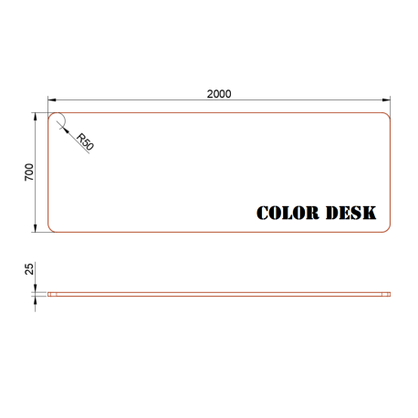 СТОЛЕШНИЦА 2000х700х25 ММ ДЛЯ ПИСЬМЕННОГО СТОЛА ФИГУРНАЯ (СО СКРУГЛЁННЫМИ УГЛАМИ) 1