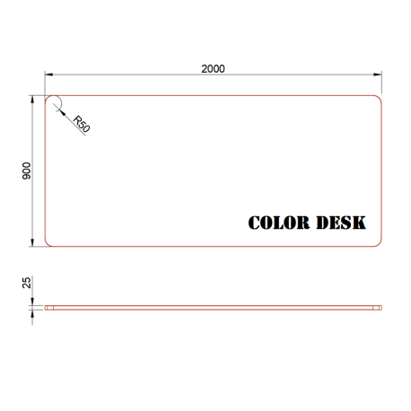СТОЛЕШНИЦА 2000х900х25 ММ ДЛЯ ПИСЬМЕННОГО СТОЛА ФИГУРНАЯ (СО СКРУГЛЁННЫМИ УГЛАМИ) 1