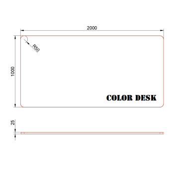СТОЛЕШНИЦА 2000х1000х25 ММ ДЛЯ ПИСЬМЕННОГО СТОЛА ФИГУРНАЯ (СО СКРУГЛЁННЫМИ УГЛАМИ) 1