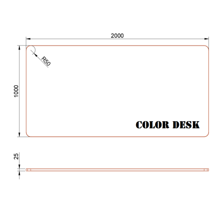 СТОЛЕШНИЦА 2000х1000х25 ММ ДЛЯ ПИСЬМЕННОГО СТОЛА ФИГУРНАЯ (СО СКРУГЛЁННЫМИ УГЛАМИ) 1