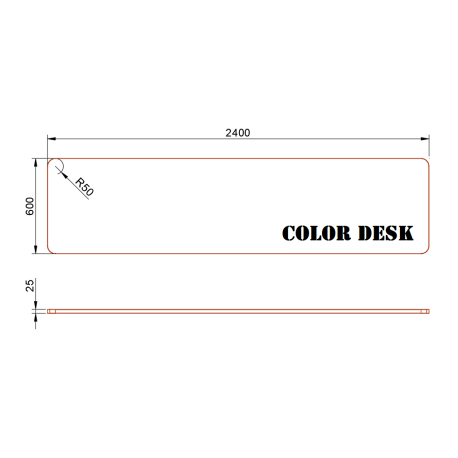 СТОЛЕШНИЦА 2400х600х25 ММ ДЛЯ ПИСЬМЕННОГО СТОЛА ФИГУРНАЯ (СО СКРУГЛЁННЫМИ УГЛАМИ) 1