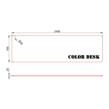СТОЛЕШНИЦА 2400х700х25 ММ ДЛЯ ПИСЬМЕННОГО СТОЛА ФИГУРНАЯ (СО СКРУГЛЁННЫМИ УГЛАМИ) 1