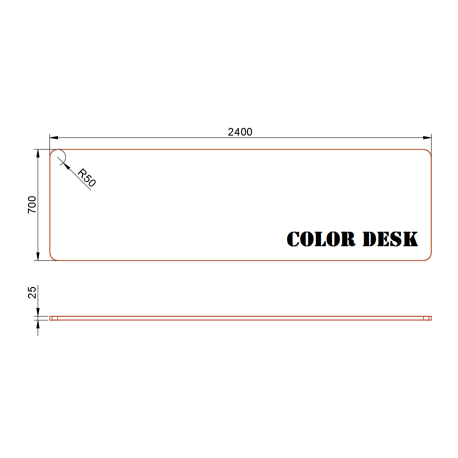 СТОЛЕШНИЦА 2400х700х25 ММ ДЛЯ ПИСЬМЕННОГО СТОЛА ФИГУРНАЯ (СО СКРУГЛЁННЫМИ УГЛАМИ) 1