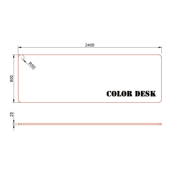 СТОЛЕШНИЦА 2400х800х25 ММ ДЛЯ ПИСЬМЕННОГО СТОЛА ФИГУРНАЯ (СО СКРУГЛЁННЫМИ УГЛАМИ) 1