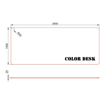 СТОЛЕШНИЦА 2400х1000х25 ММ ДЛЯ ПИСЬМЕННОГО СТОЛА ФИГУРНАЯ (СО СКРУГЛЁННЫМИ УГЛАМИ) 1