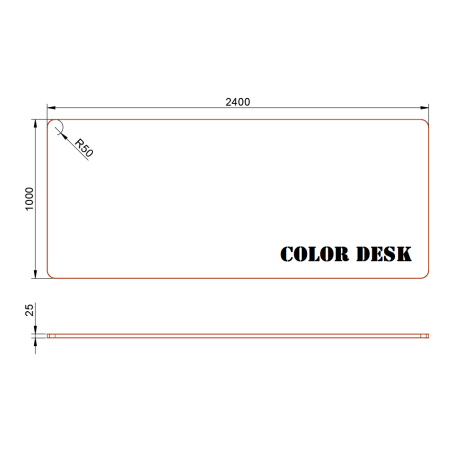 СТОЛЕШНИЦА 2400х1000х25 ММ ДЛЯ ПИСЬМЕННОГО СТОЛА ФИГУРНАЯ (СО СКРУГЛЁННЫМИ УГЛАМИ) 1